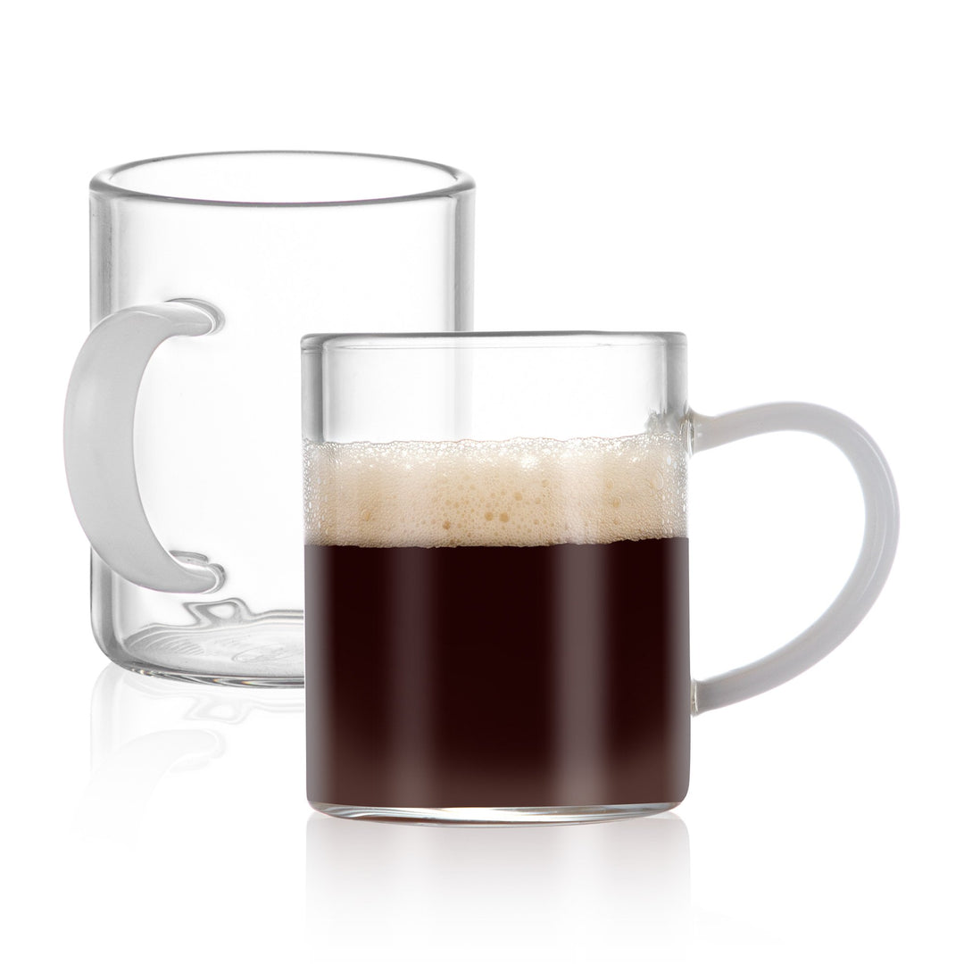 Bacimi Clear Demitasse Mini Espresso Cups with White Handles - Set of 2 / 3oz / 90ml