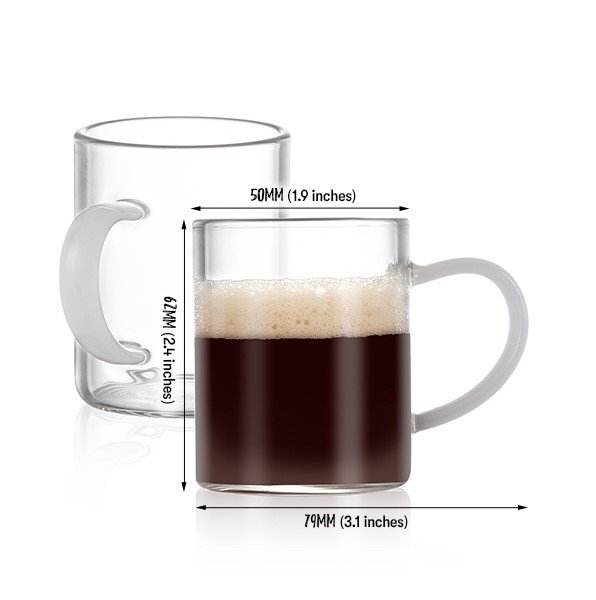 Bacimi Clear Demitasse Mini Espresso Cups with White Handles - Set of 2 / 3oz / 90ml